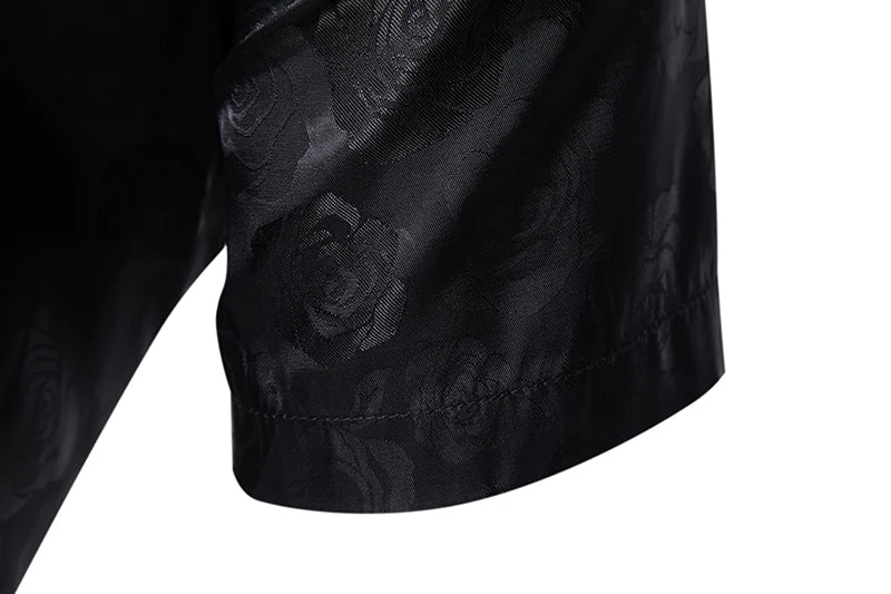 Shirt Men Fashion Gentleman Business Casual Slim Fit British Style Solid Color Button Rose Print Button Shirt Dress Shirt