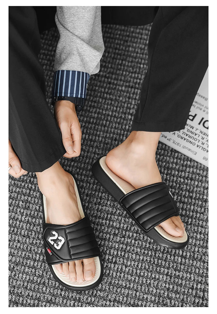 Men's fashion slippers comfortable flat home bathroom slippers soft-soled outdoor beach shoes plus size slippers men 39-47