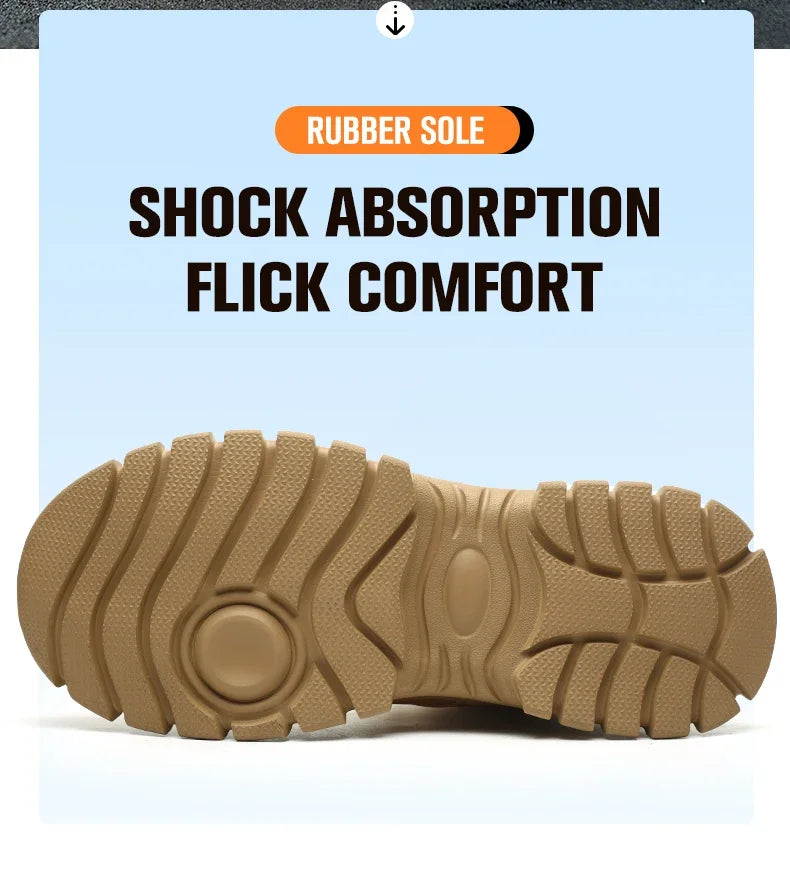Work Safety Boots for Men, Anti-smash Steel Toe Shoes, Puncture-proof, Indestructible, Waterproof Sneakers Brown Boots