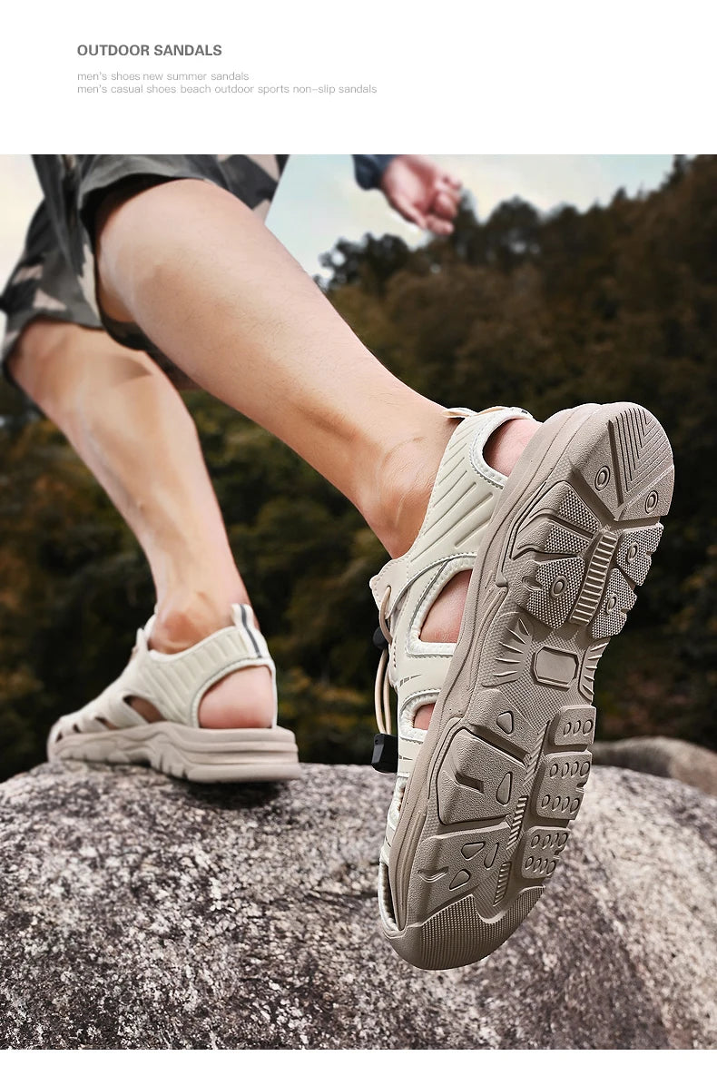 Jumpmore Fashion Men's Leather Sandals Summer Outdoor Hiking Shoes Size 38-45