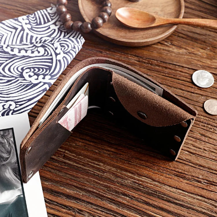 Vintage Genuine Leather Wallet for Men Handmade Card Holder Coin Pocket Purse Money Clip