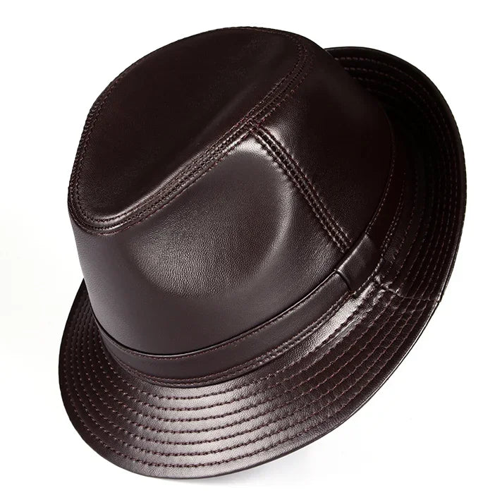 Real Leather Quality Genuine  Jazz Fedora Gentleman  SheepSkin Short Brim Black/Brown Hip Pop Fitted Top Hat Male Shows