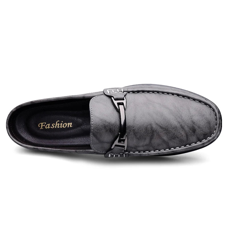 Men Casual Summer Shoes Hollow Out Men's Driving Shoes High Quality Male Business Shoes Half Slippers Genuine Leather Loafers