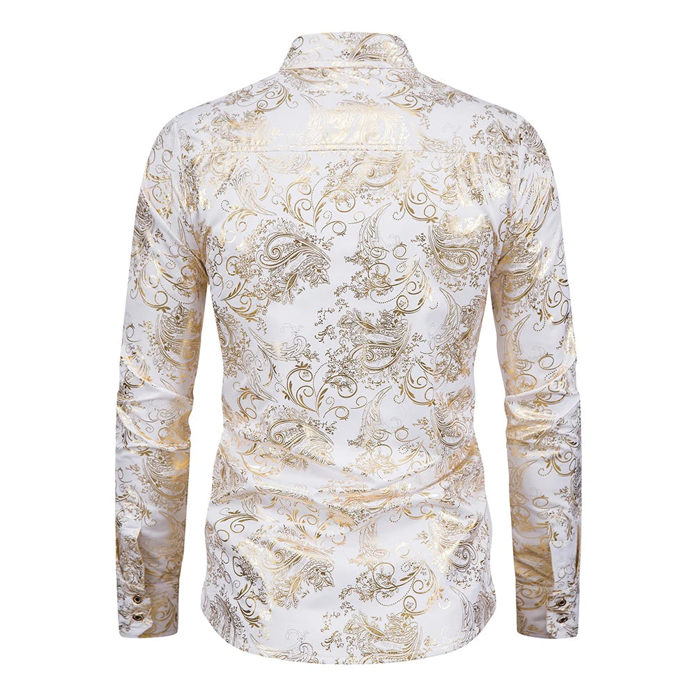 Men's Shirt Flower Printing Leisure Style Men's Long-Sleeved Top Stage Performance Wedding Dinner Party Holiday Gift Men's Shirt