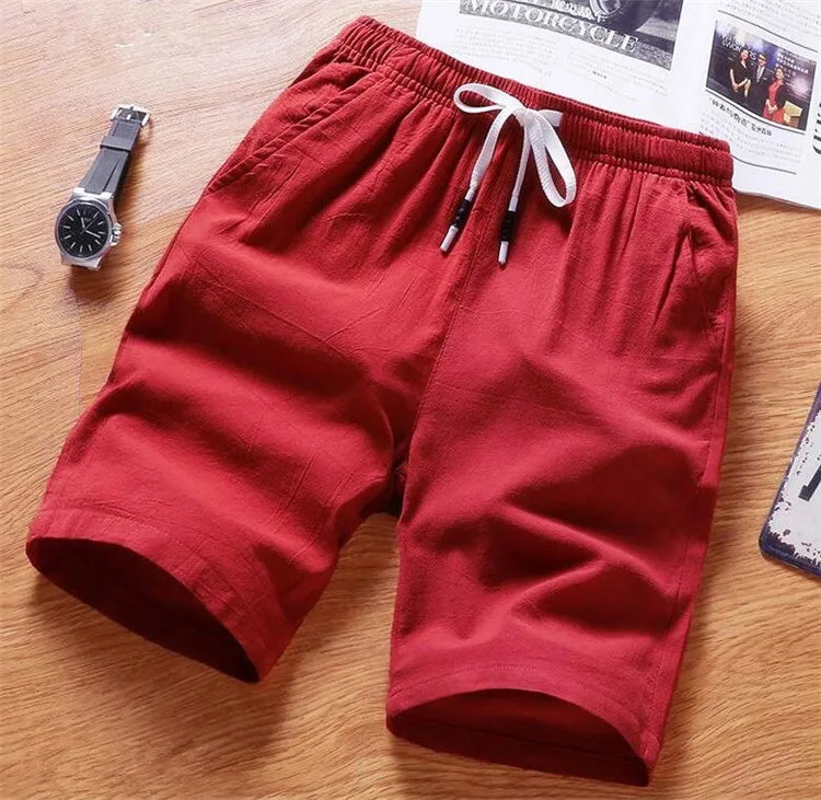 Men Shorts Slim Fit 2025 Summer Cotton Linen Knee Length Breathable Male Clothing Pure Straight Shorts Big Size M-6XL 7XL white