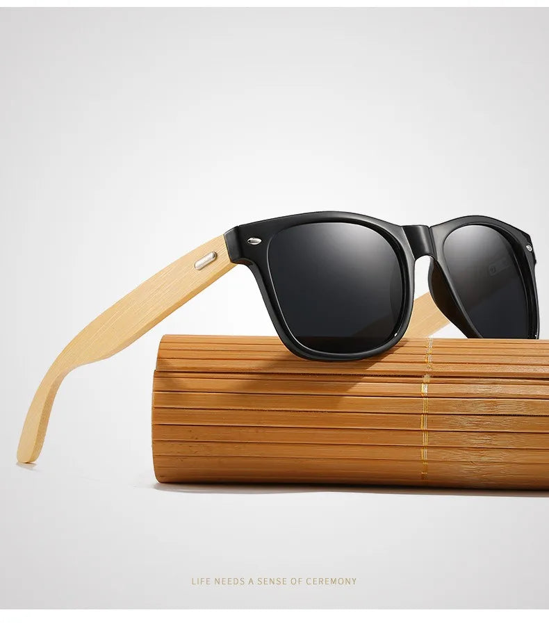 Fashion Bamboo Wood Vintage Square Sunglasses Men Women Luxury Brand Designer Sun Glasses Wooden Driving UV400 Eyewear