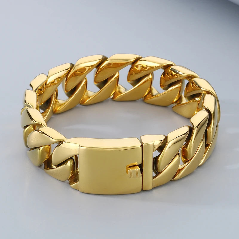 HAOYI Dropshipping 20mm Gold Color Bracelet Bangle Men's Heavy Chunky Link Chain Bracelet Fashion Jewelry Gifts