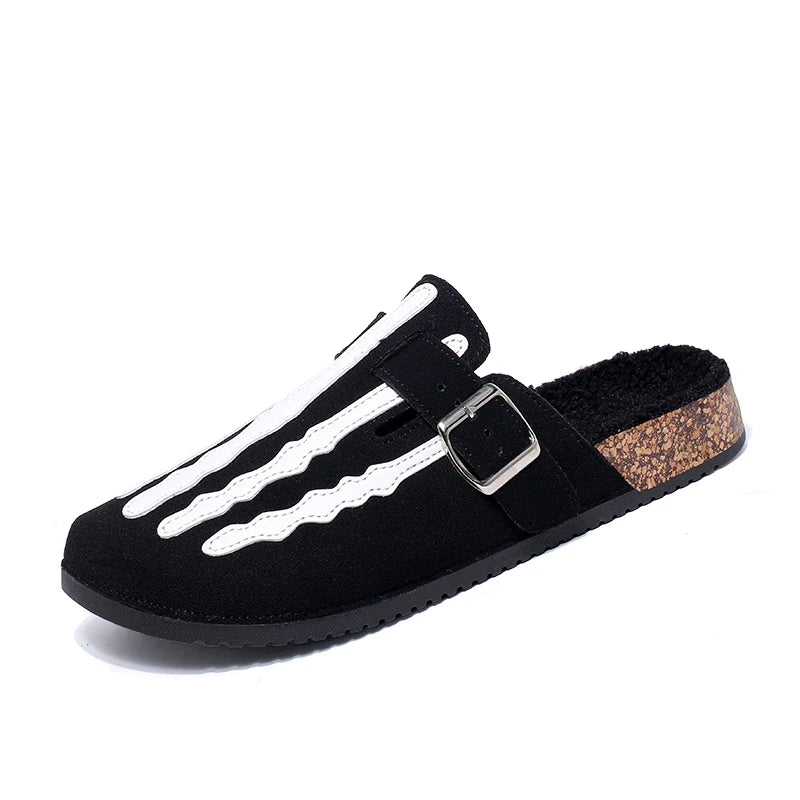 Men's Slip-On Slippers, Skull Print Design, Casual Backless Mule Sandals, Suitable for Indoor/Outdoor Wear, Minimalist Street Style, Daily Walking and Casual Comfortable Slippers