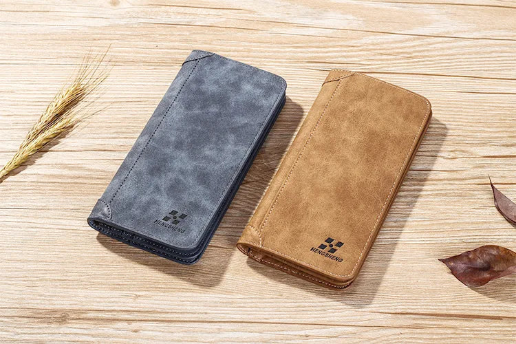 Long Men's Wallet Retro Casual Brand Wallet Korean Version Clutch Large Capacity Frosted Card Holder