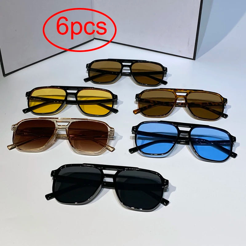 6pcs Combination Fashion Rivet Double Beam Men's Sunglasses Pilot Sun Glasses Cross-border Riding Driving