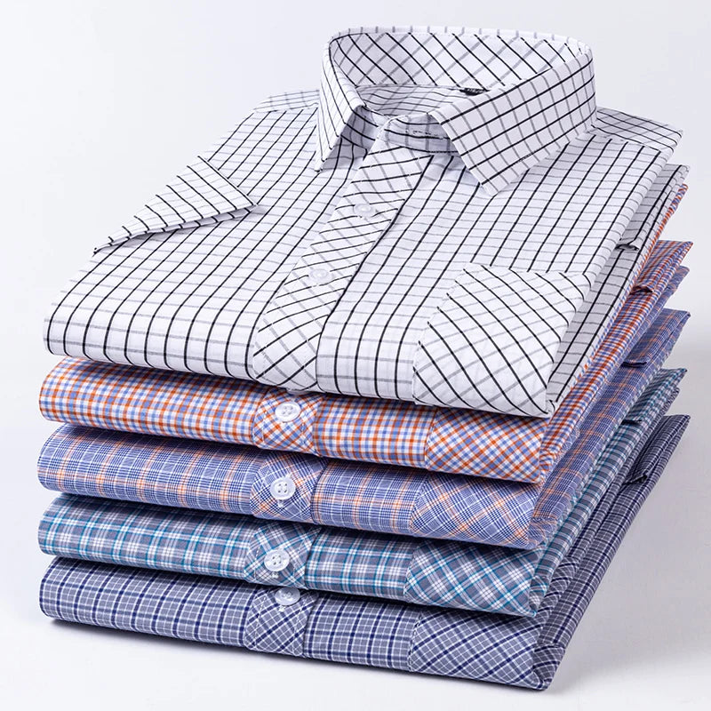 New Casual Shirts For Men Cotton Plaid Short Sleeve Elegant Business Dress Smart Summer Men Clothes England Fashion Top Shirts