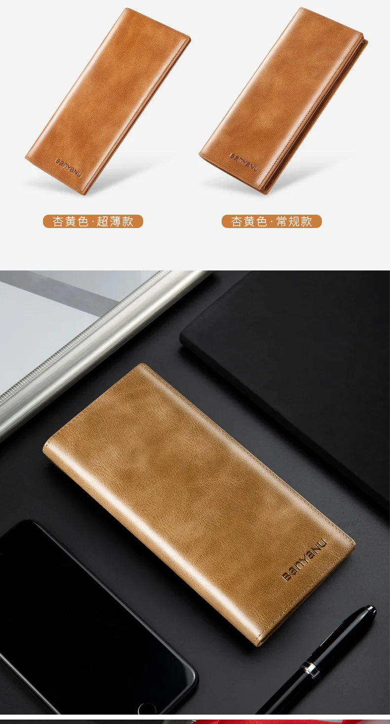 Banyanu Leather Factory Wallet Men's Long Leather Ultra Thin Anti theft Brushed Leather Wallet with Zipper Leather Wallet
