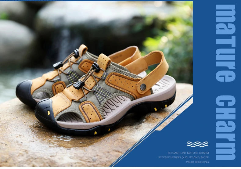 Genuine Leather Men Shoes 2023 Summer New Men's Beach Sandals Classic Men Outdoor Casual Sandals Slippers Plus Size 38-47