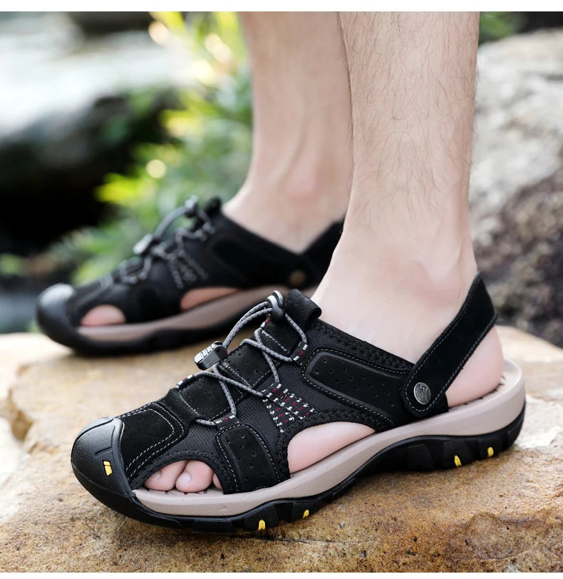 Genuine Leather Men Shoes 2023 Summer New Men's Beach Sandals Classic Men Outdoor Casual Sandals Slippers Plus Size 38-47