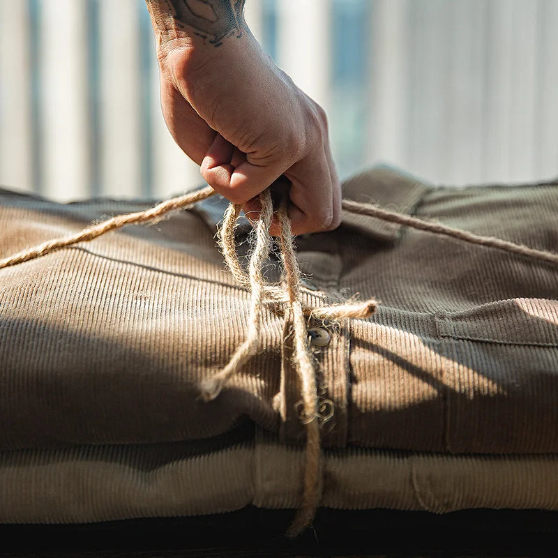 Maden Men's Shirt Casual Corduroy Long Sleeve Shirts Slim Fit Overcoat Spring Fleece Jacket Men's Clothing Retro Fashion Blouses