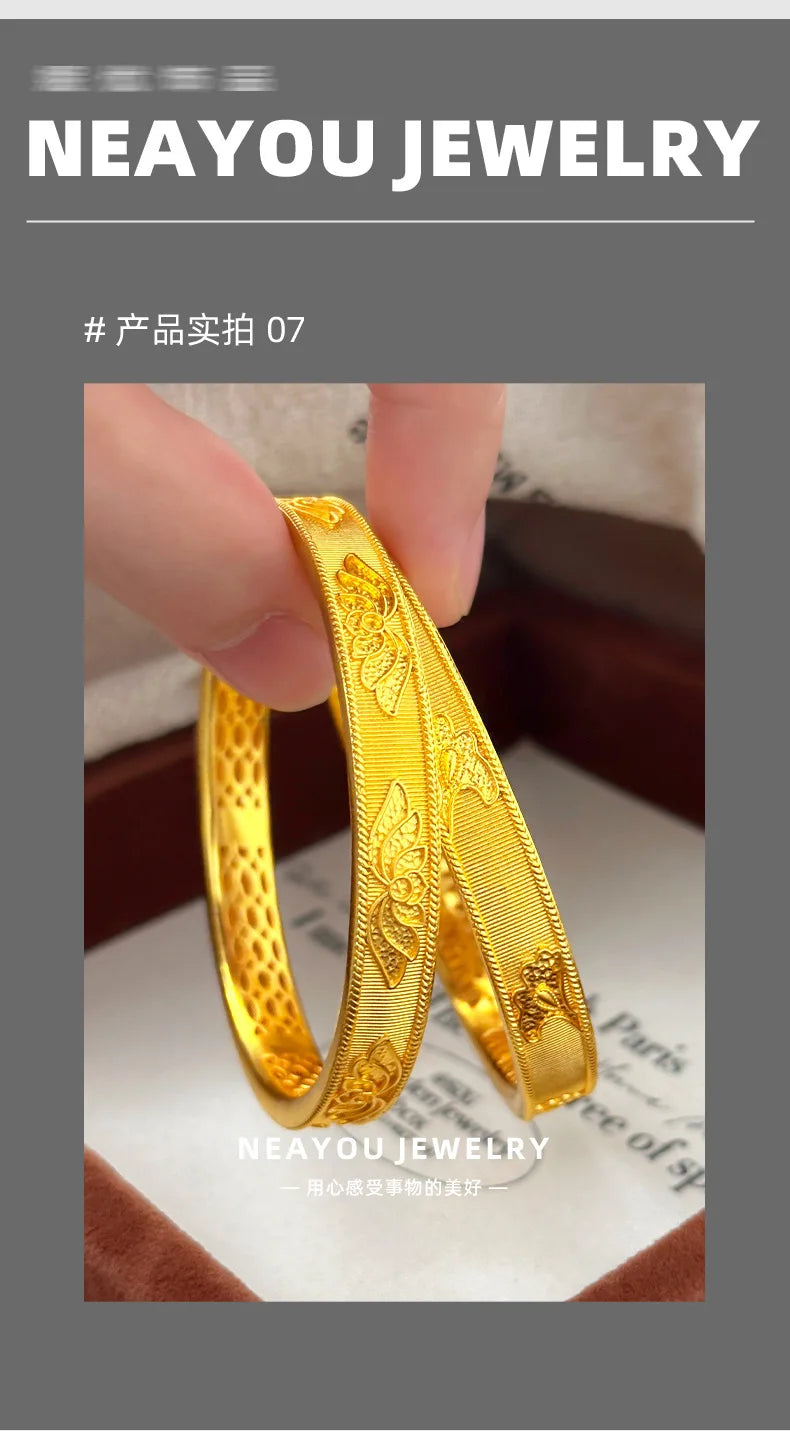 24k Gold Real 9999 Golden Broken Bingbing Bangles Flash Solid Bracelet Women's Temperament Fine Jewelry Set Ring Bracelet