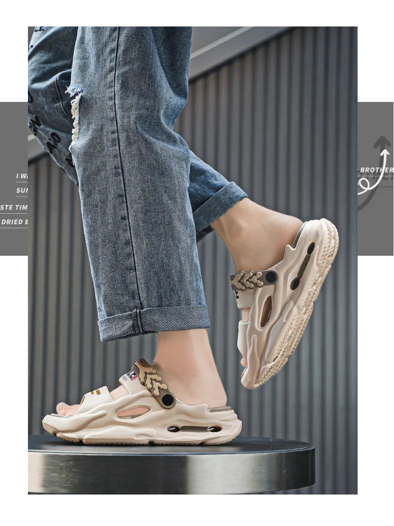 Fashion Men's Slide Slippers 5CM Platform EVA Beach Shoes Men Comfortable Outdoor Cloud Slippers For Men Summer Pantuflas Hombre