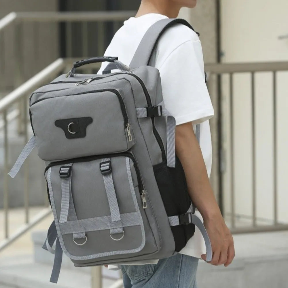 60L Men's Backpack Large Capacity Waterproof Travel Backpack Multi Buckle Wear-resistant Commuting Bag Hiking