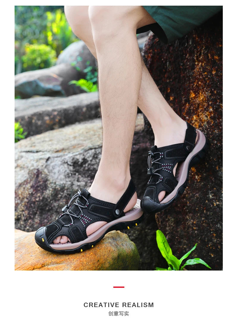 Genuine Leather Men Shoes 2023 Summer New Men's Beach Sandals Classic Men Outdoor Casual Sandals Slippers Plus Size 38-47