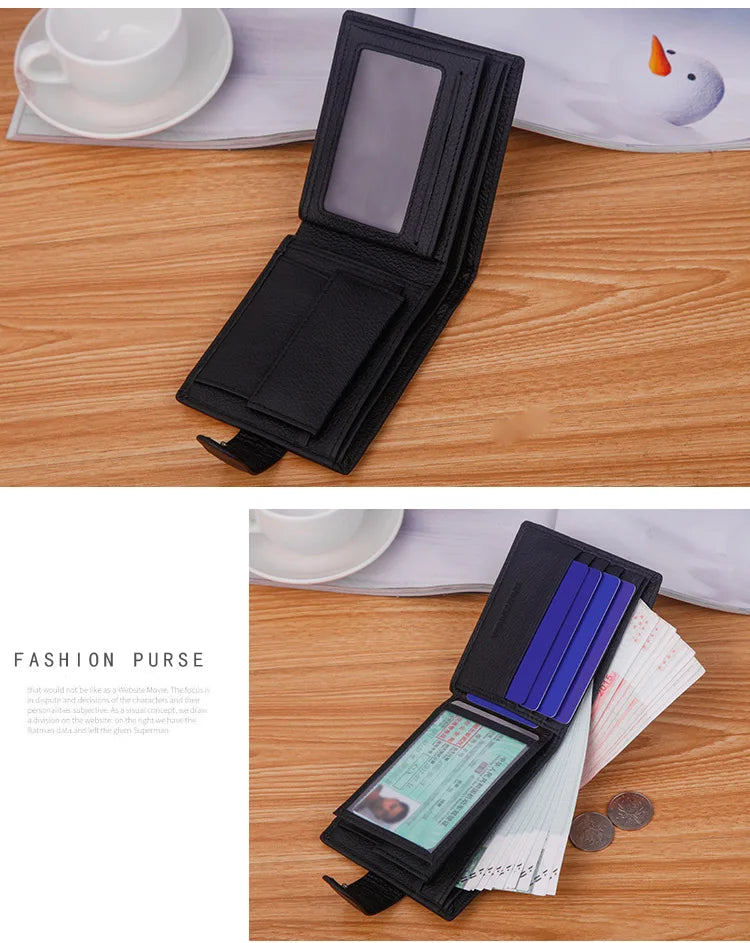 Genuine Leather Men Wallets Classic Free Engraving Name Zipper Purse Man Card Horder Famous Brand Quality Male Wallet For Boy