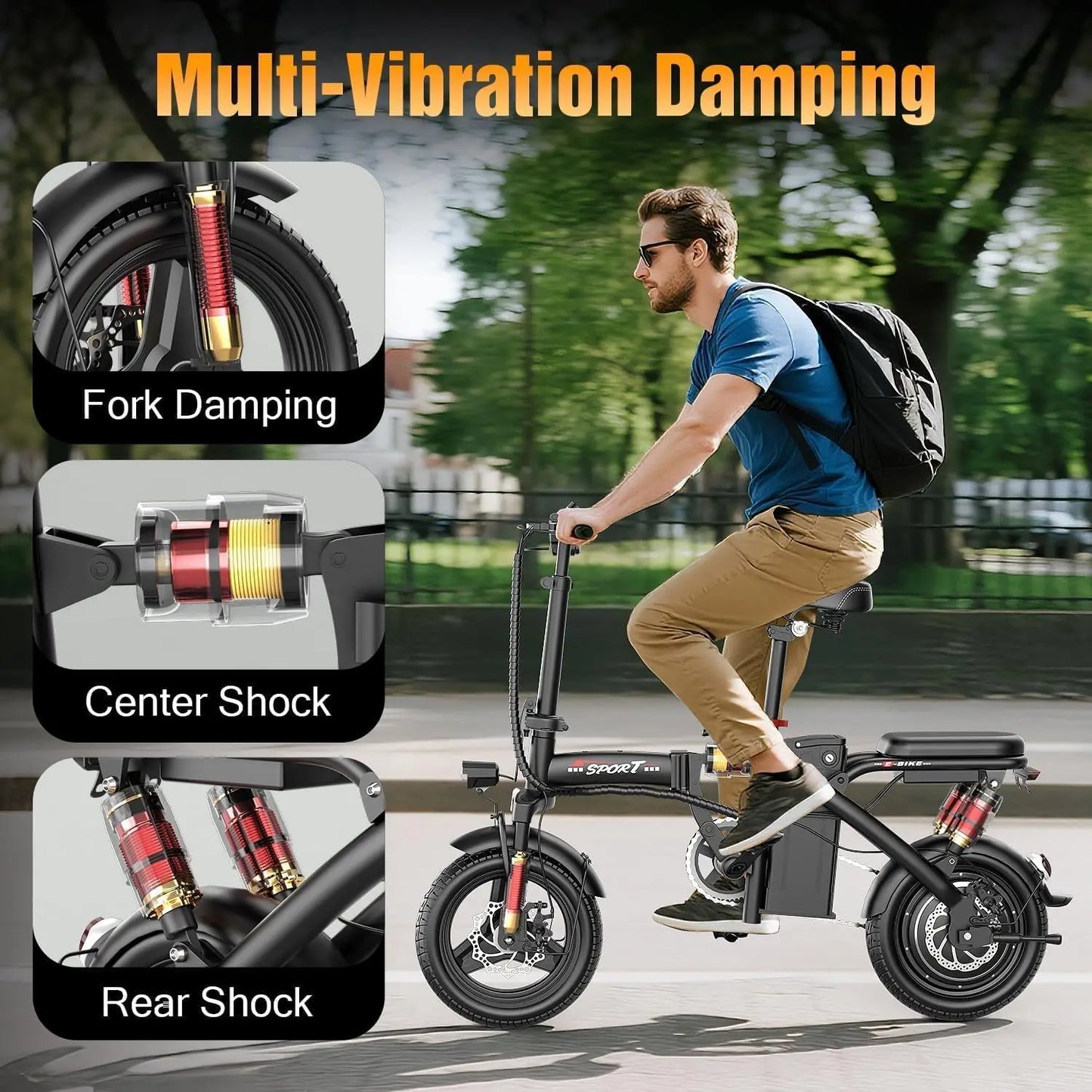 Electric Bike for Adults Teens, 800/1200W Peak Folding Ebike, 22/25MPH & 30/45 Miles Range, Dual Suspension & Dual, Customized