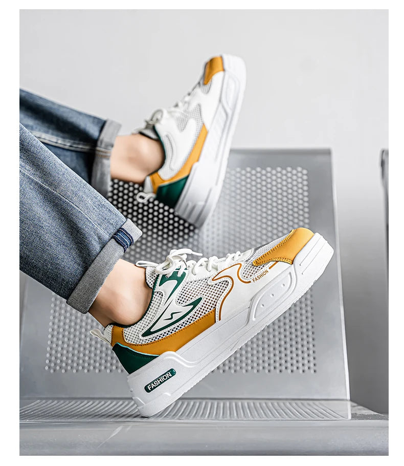 Men's Sneakers for Spring and Summer Are Breathable Fashionable Low-top Round-toe Lace-up and Color-blocked Sports Shoes