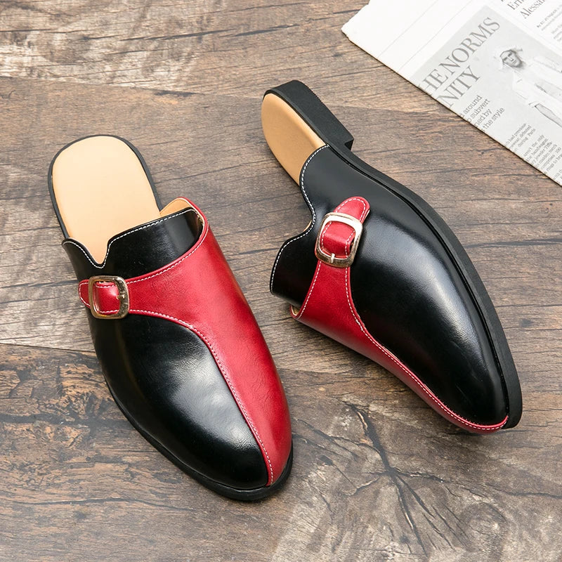 2024 New Luxury Designer Men's Casual Bling Leather Loafers Italian for Men Half Shoes Mules Male Black Slides Business Slippers