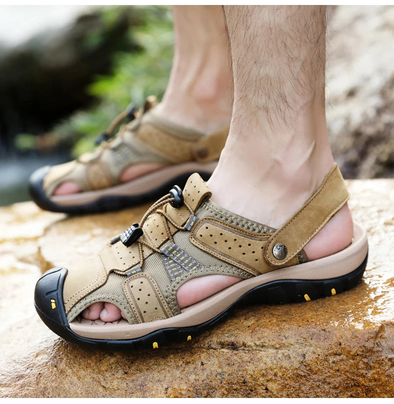 Genuine Leather Men Shoes 2023 Summer New Men's Beach Sandals Classic Men Outdoor Casual Sandals Slippers Plus Size 38-47