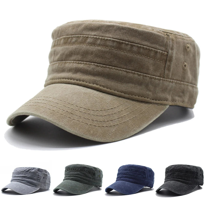 Men Thicker Denim  Flat Top Hat Solid Caps for Women Male Washed Caps Adjustable Flat Hats Unisex Cotton Sun Hat Wholesale