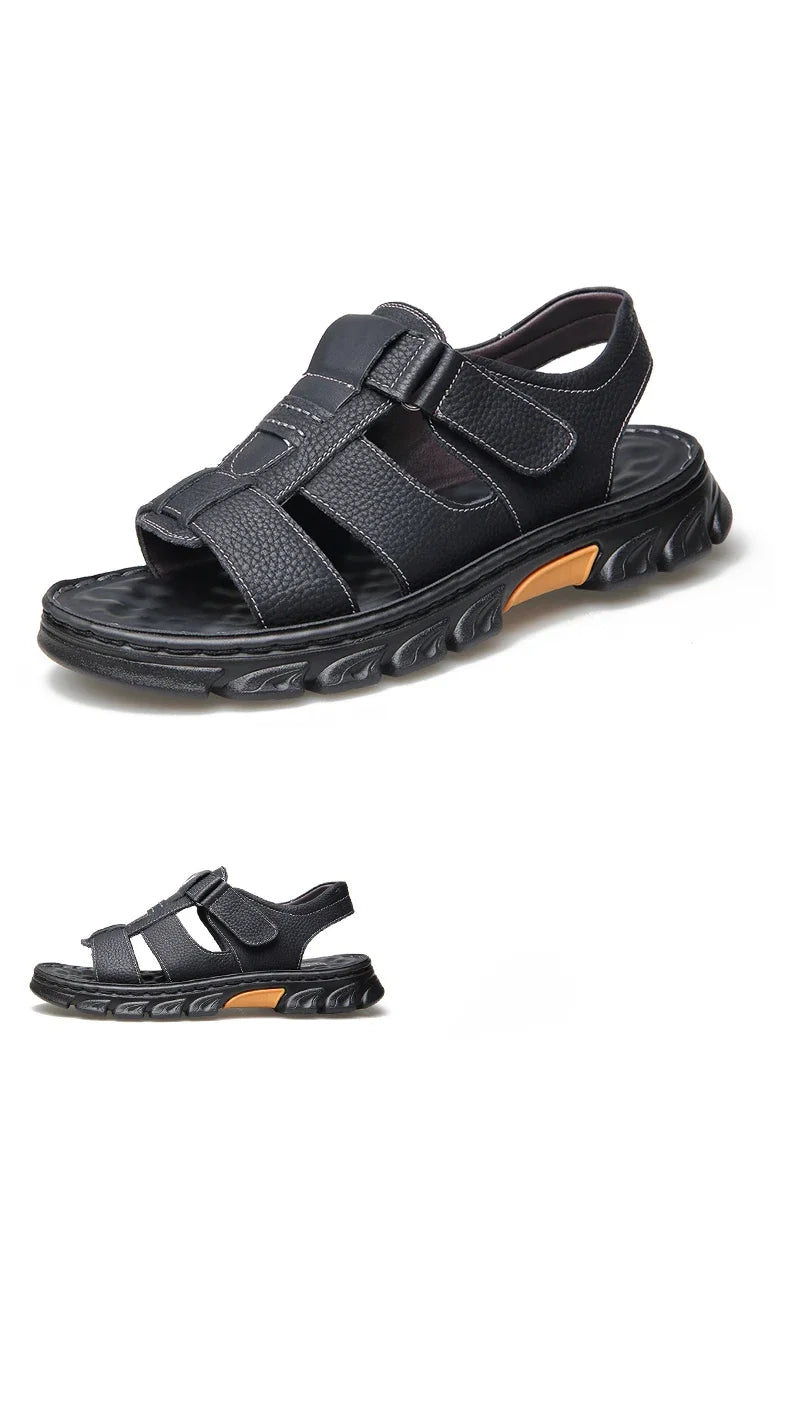 Men's Sandals Adjustable Solid Color Shoes Summer Casual Comfort with Durable Rubber Sole, Breathable PU for Outdoor Walking