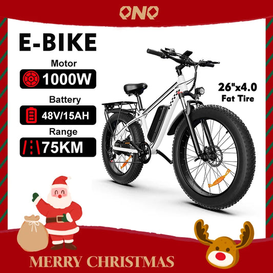 QNQ Electric Bicycle 1500W Motor 48V Lithium Battery Electric Bike Hydraulic Brake 26*4 Inch Fat Tire Snow E-bike