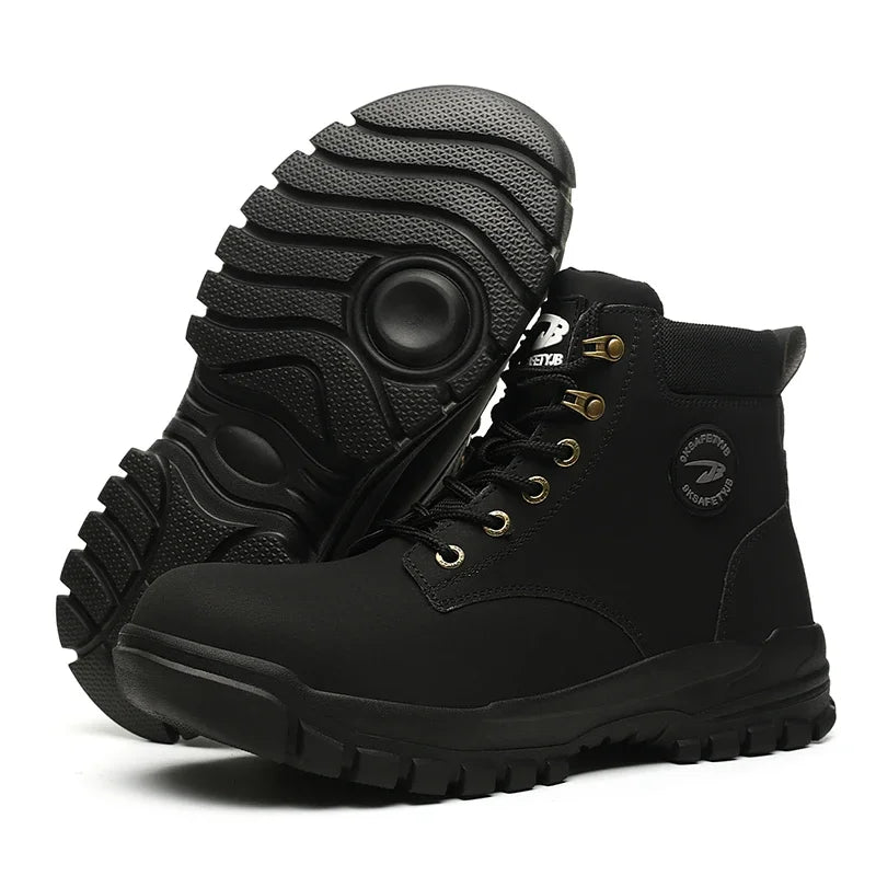 Work Safety Boots for Men, Anti-smash Steel Toe Shoes, Puncture-proof, Indestructible, Waterproof Sneakers Brown Boots