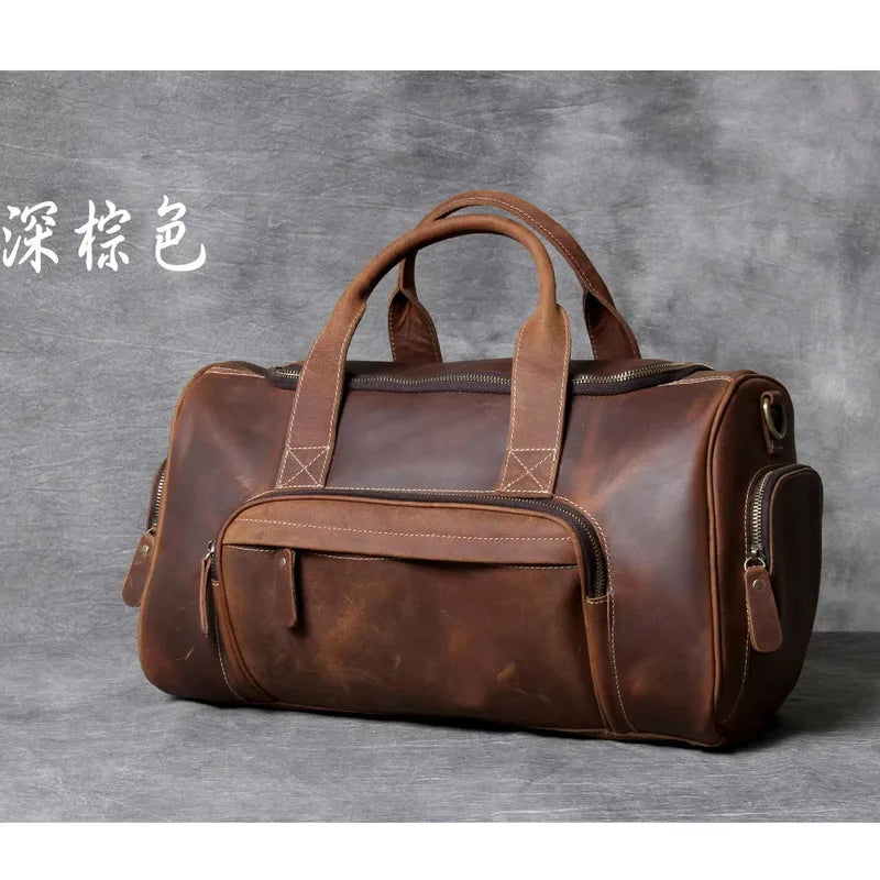 New Men's Leather Travel Bag Premium Genuine Leather Business Backpack - RFID Anti-Theft Outdoor Duffel Bag for Business
