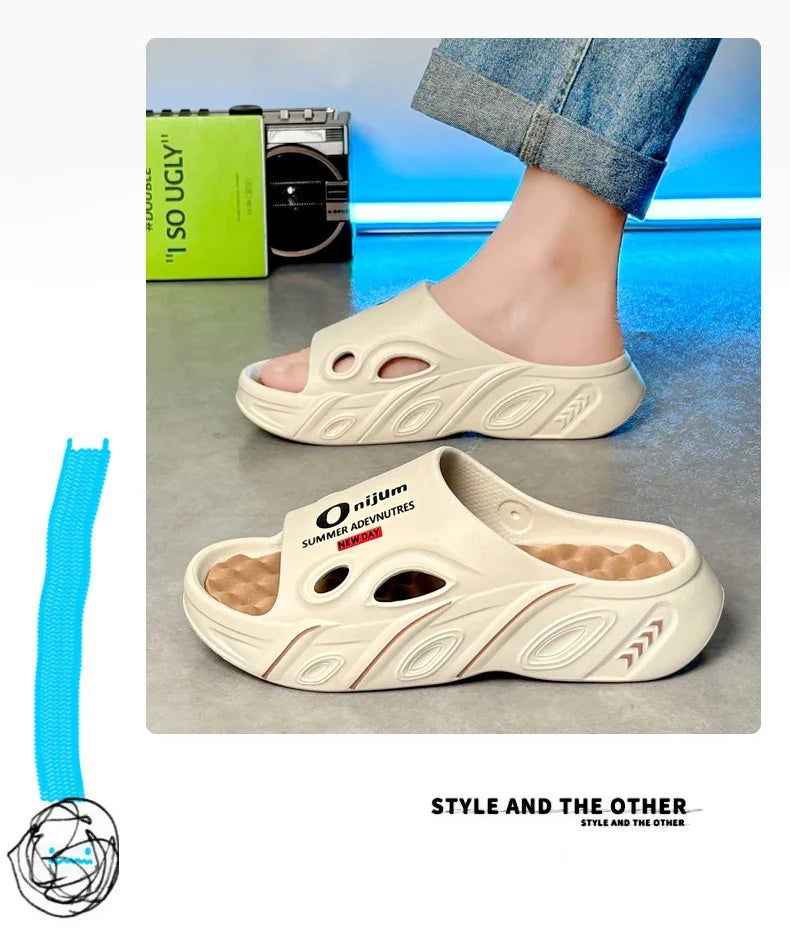 Summer Men's Massage Slippers Indoor Outdoor Sandals Beach Men Casual Shoes Comfortable Slides Flip-flop Men Women Home Slippers