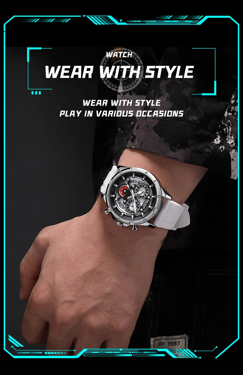 MEGIR New Sport Watches for Men Fashion Chronograph Quartz Wristwatch with Silicone Strap Luminous Hands Calendar Waterproof