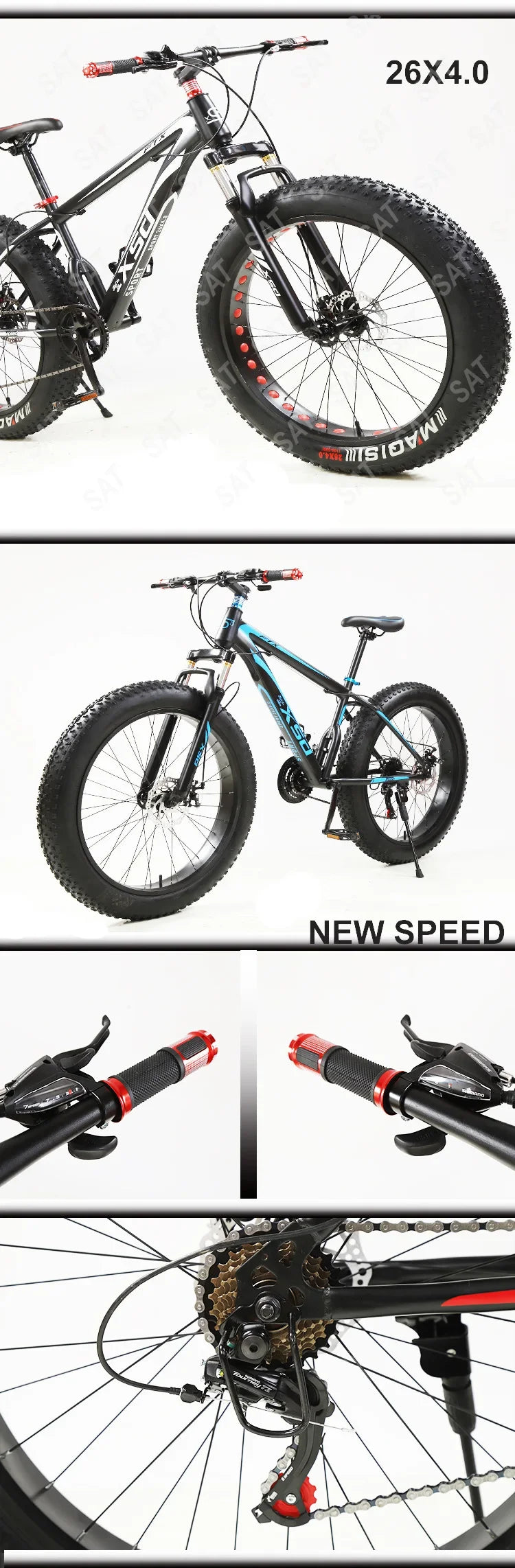 -For 26 X4.0 Fat Tire Men Desert Snow Bike Dual Disc Brake Variable Speed Thick Tire Bicycle