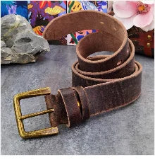 Brass Cowboy Belt Buckle Luxury Men Leather Belt Ceinture Homme Yellow Belts For Men Wide Male Strap Jeans Waist MBT0537