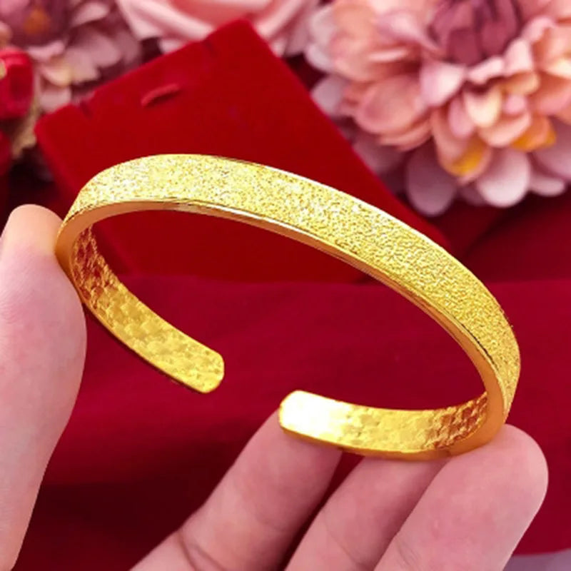 Vintage Matte Open Bangle for Men, 24K Gold, AU999 | Wide with distressed finish, authoritative ancient symbolism.