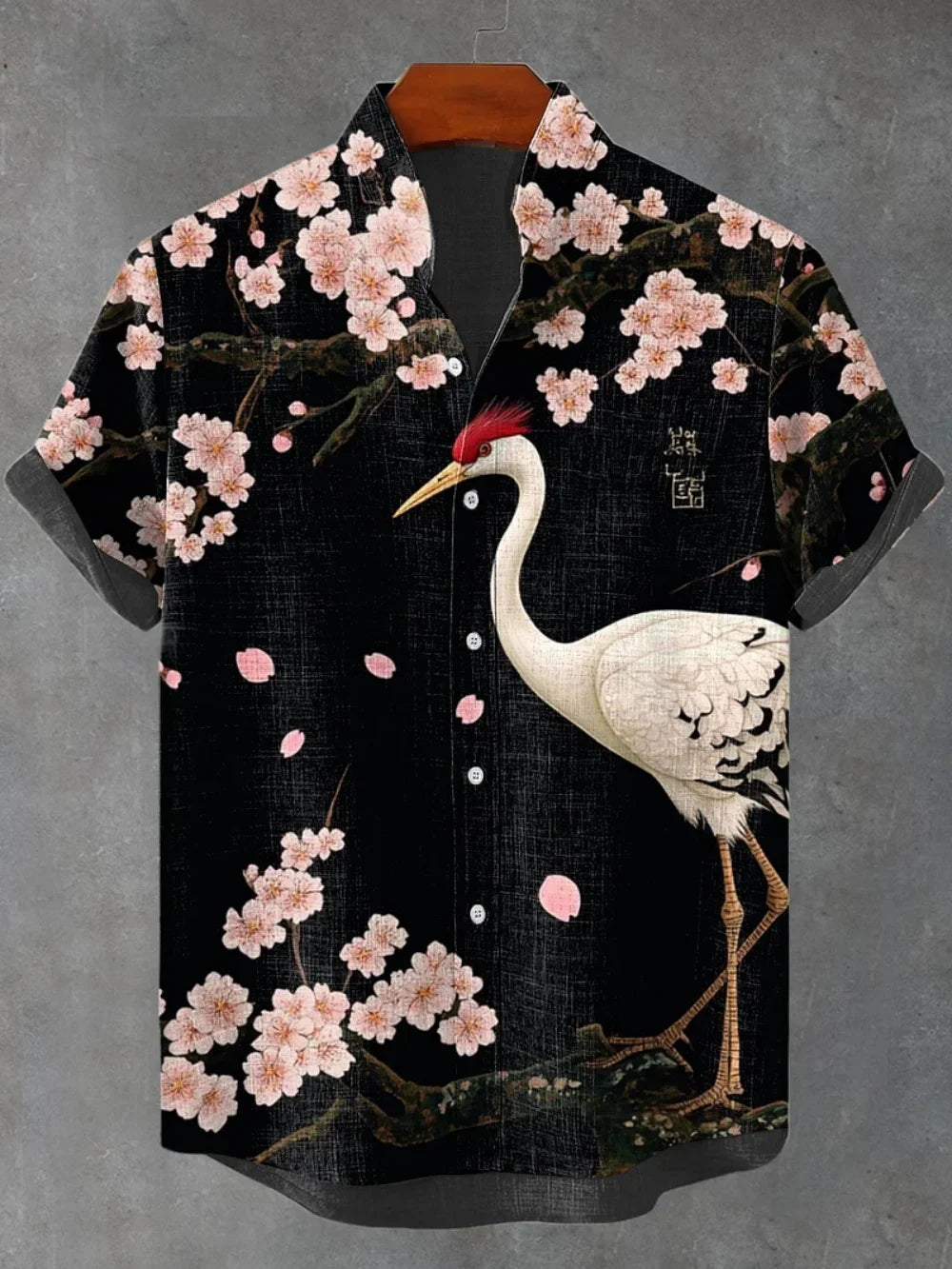 Men's Hawaiian Stand up Collar Printed Linen Shirt Casual Vacation Outdoor Breathable Loose plus Size Top