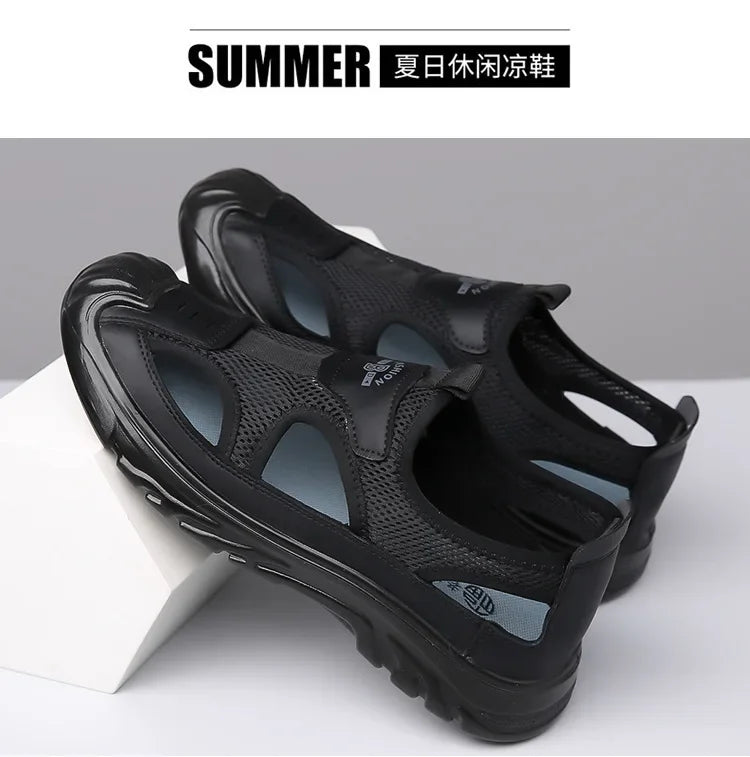 2025 Summer Beach Sandals for Men New Hollow Men's Sandals Outdoor Breathable Mens Bag Head Mesh Casual Shoes Zapatillas Hombre