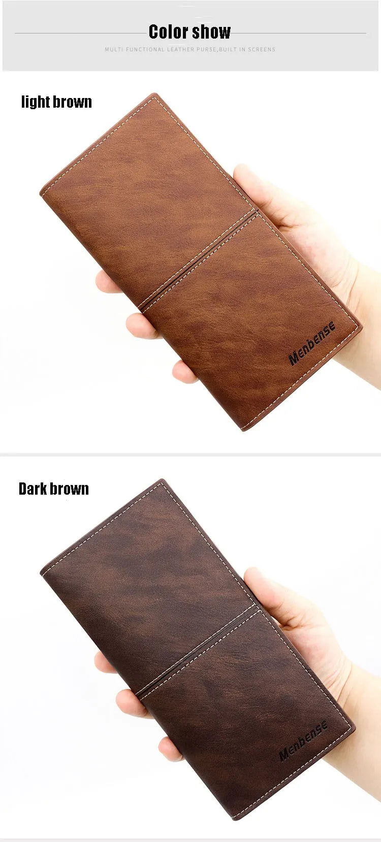 Men's Leather Wallet ID Card Holder Purse Checkbook Long Clutch Bifold Business Money Bag Man Wallets Cartera Hombre Carteras