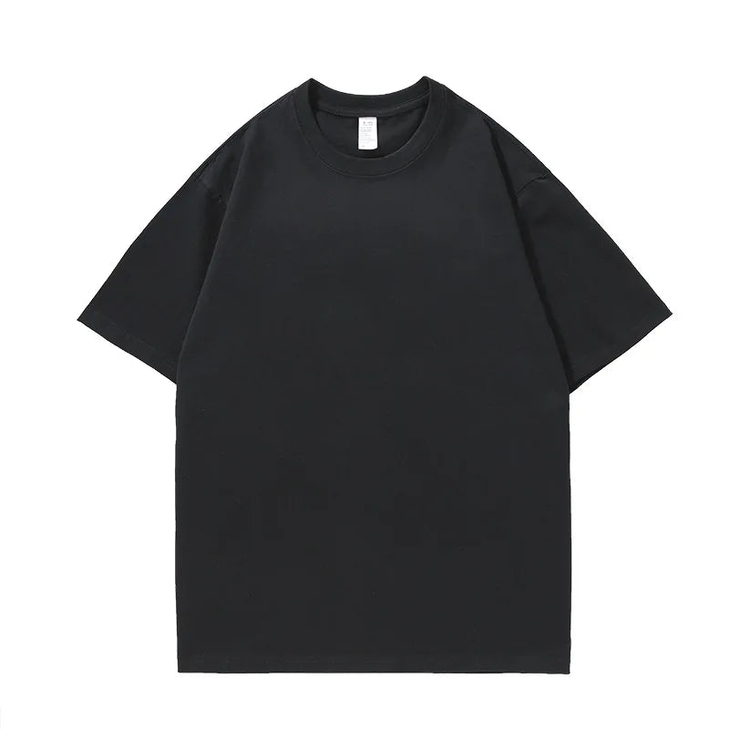 200G 100% Cotton T-shirts For Men solid color  Oversized Basic T Shirt Drop-Shoulder Tshirt Streetwear Tops monochrome Tee