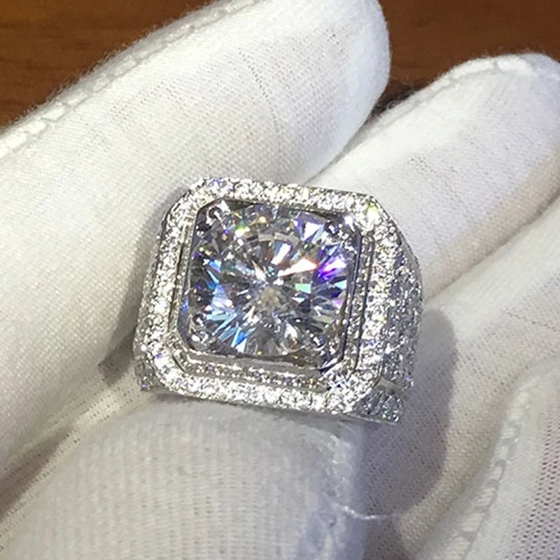 Milangirl Big Hip Hop Rhinestone Men Out Bling Square Ring   Pave Setting CZ Wedding Engagement Rings Top Quality