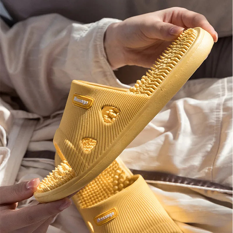 Women Men Foot Massage Slippers Indoor Bathroom Non-slip Soft Slides Comfort Flats Couples Home Relief Feet Health Care Shoes