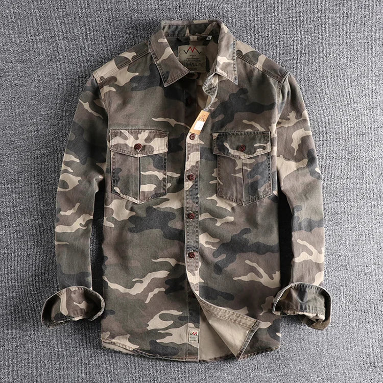 Male Single Breasted Shirts Turn Down Collar Long Sleeve Cardigan Men Shirt Loose Button Safari Style Slight Strech Print
