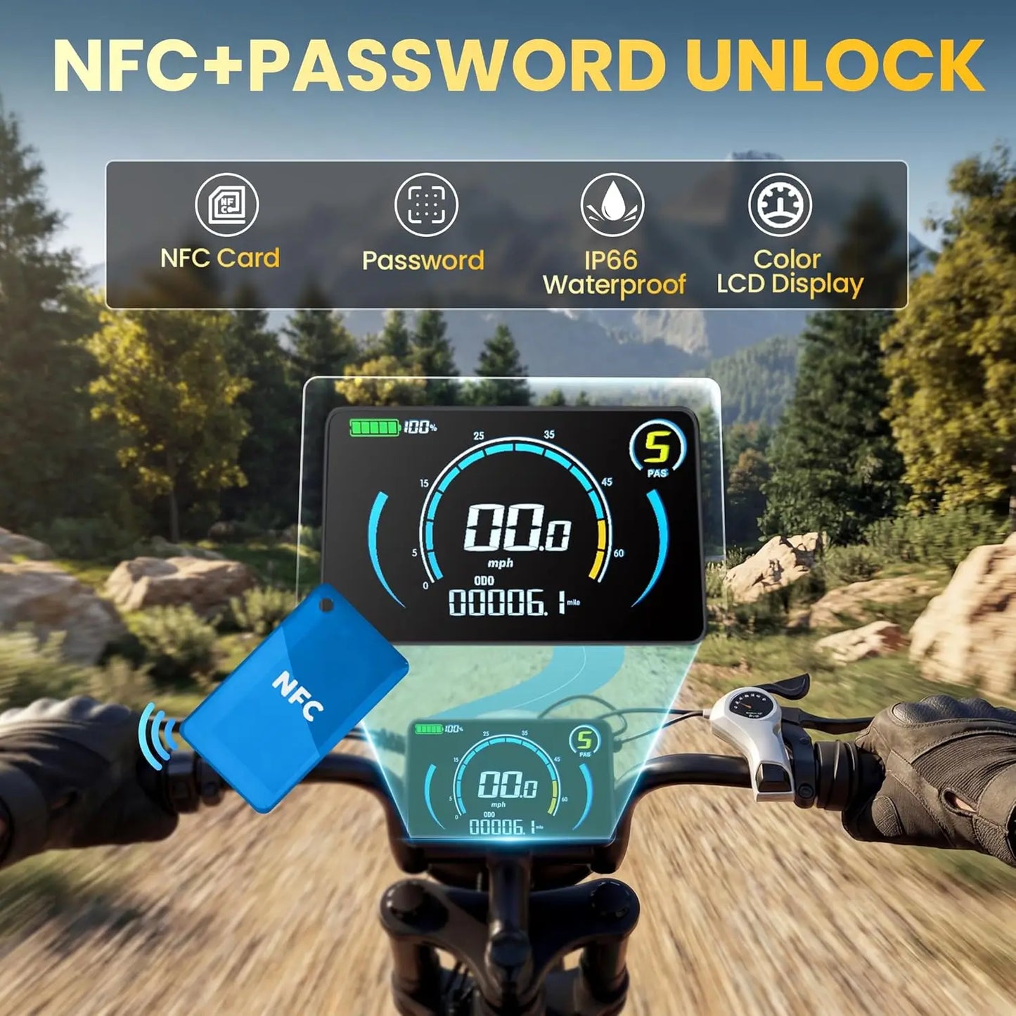 1500W 33MPH Electric Bike 60Miles NFC Password 48V15Ah UL2849 20" Fat Tire Full Suspension All-Terrain Custom