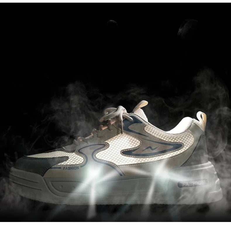 Men's Sneakers for Spring and Summer Are Breathable Fashionable Low-top Round-toe Lace-up and Color-blocked Sports Shoes