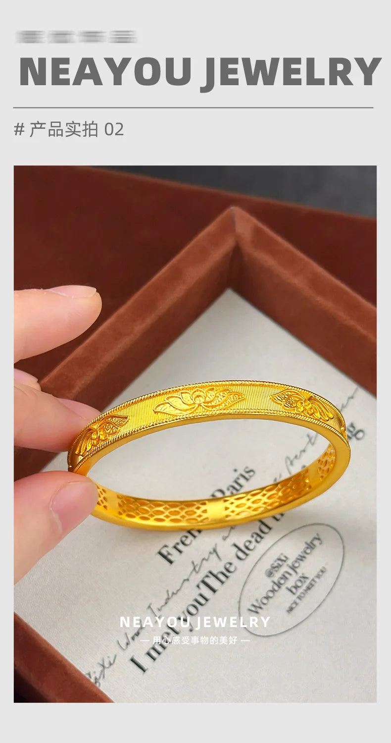 24k Gold Real 9999 Golden Broken Bingbing Bangles Flash Solid Bracelet Women's Temperament Fine Jewelry Set Ring Bracelet