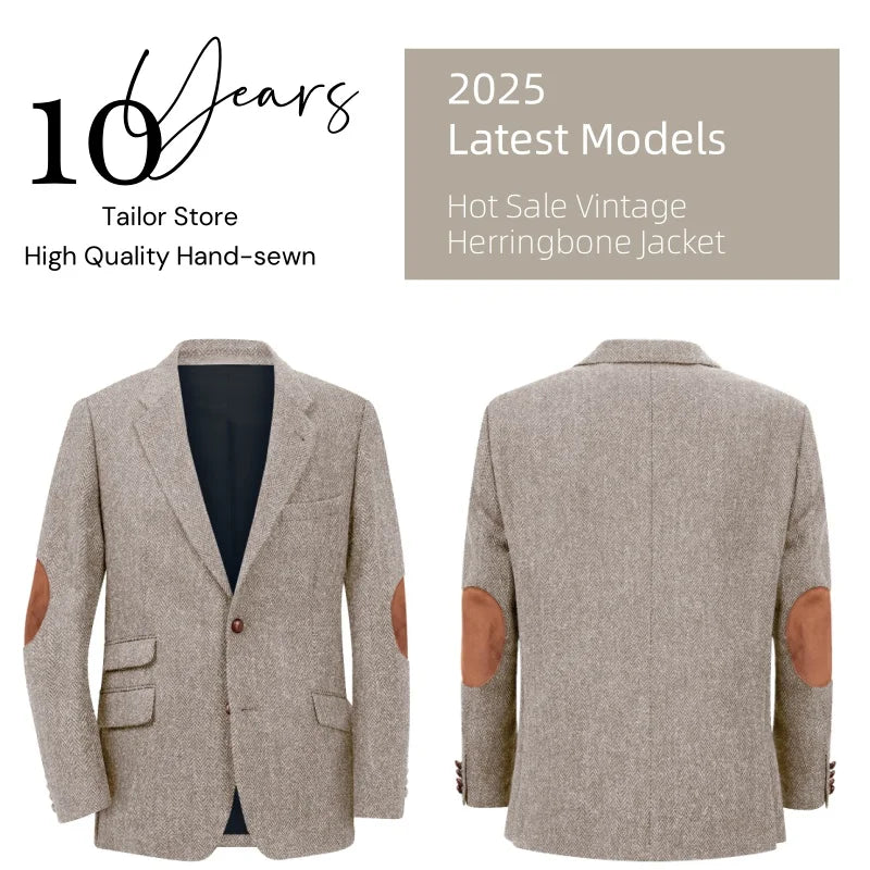 Men's Blazer Herringbone Single Breasted Casual Elegant Man Suit Jackets Coat Men's Stage Clothing Clothing-for-men Male Clothes