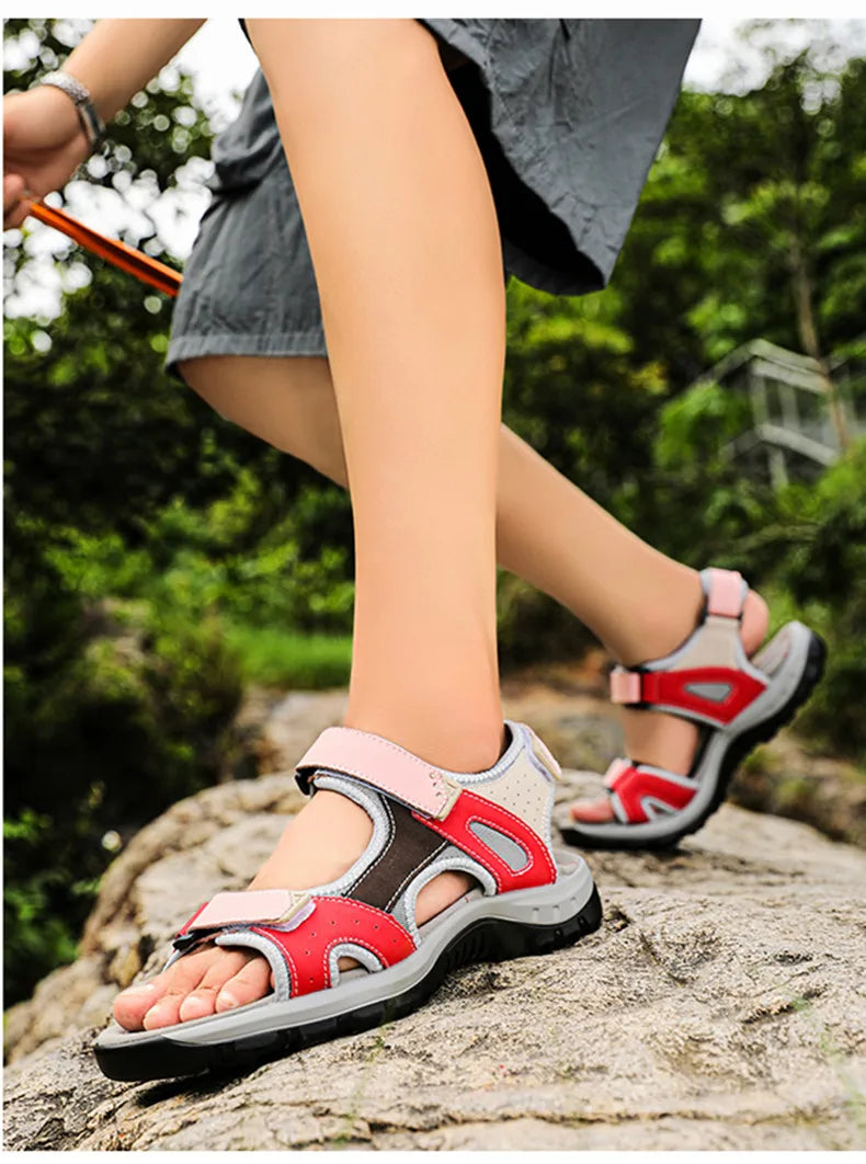 New Summer Leather Women's Sandals Fashion Design Breathable Women Casual Shoes Women Outdoor Beach Flat Sandals Big Size 42